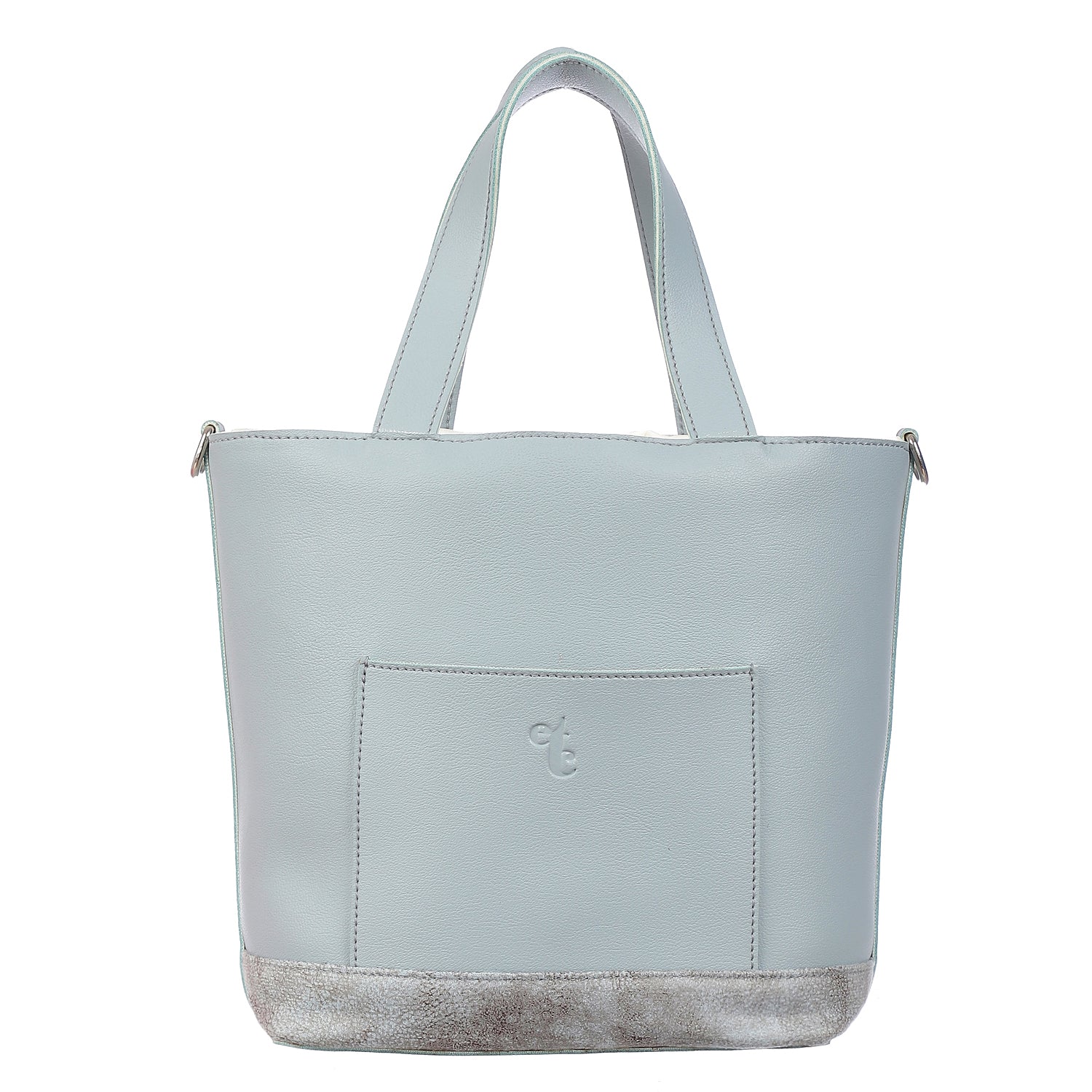 In the grey bucket bag caramel pouch