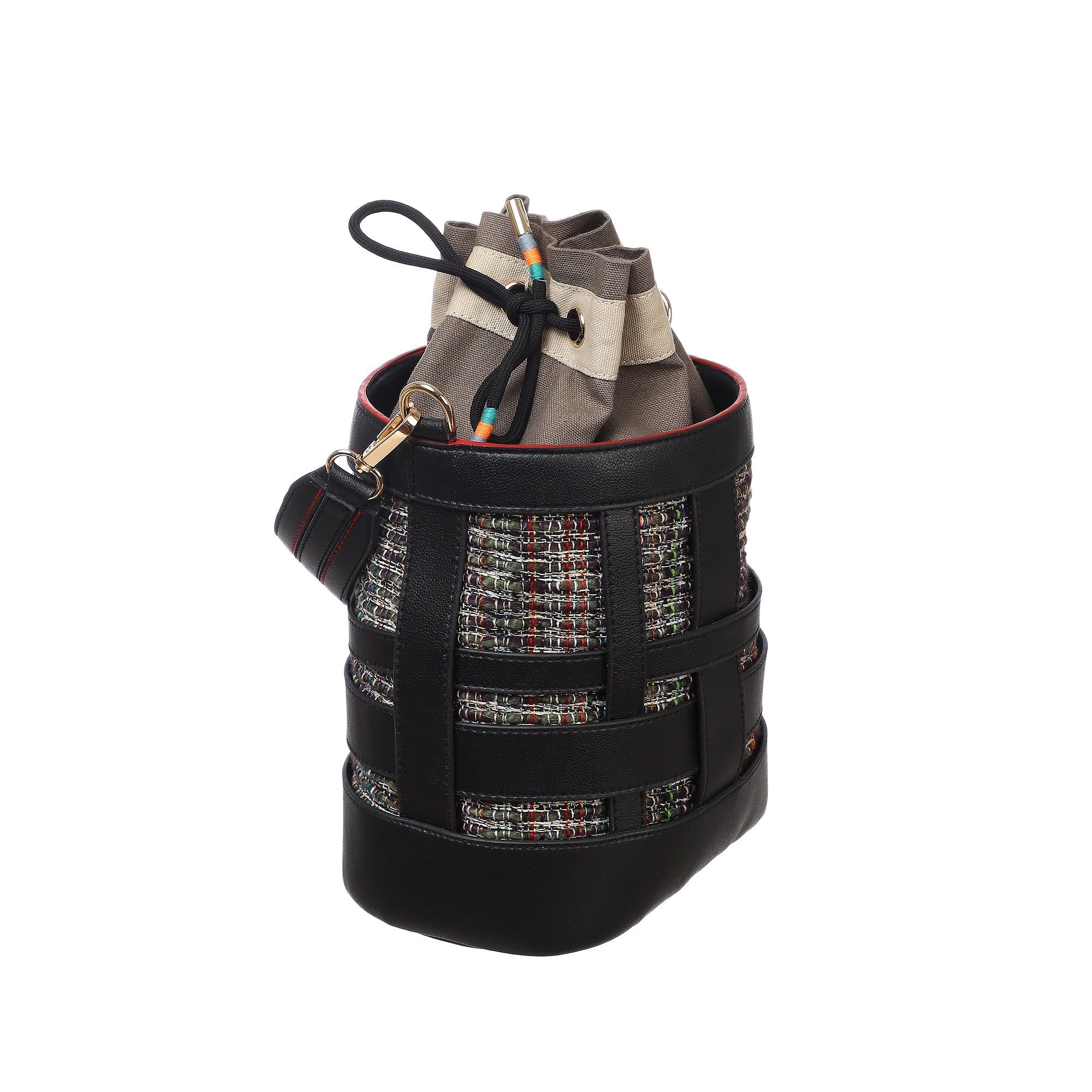 Scramble Black Bucket Bag With Fabric Pouch