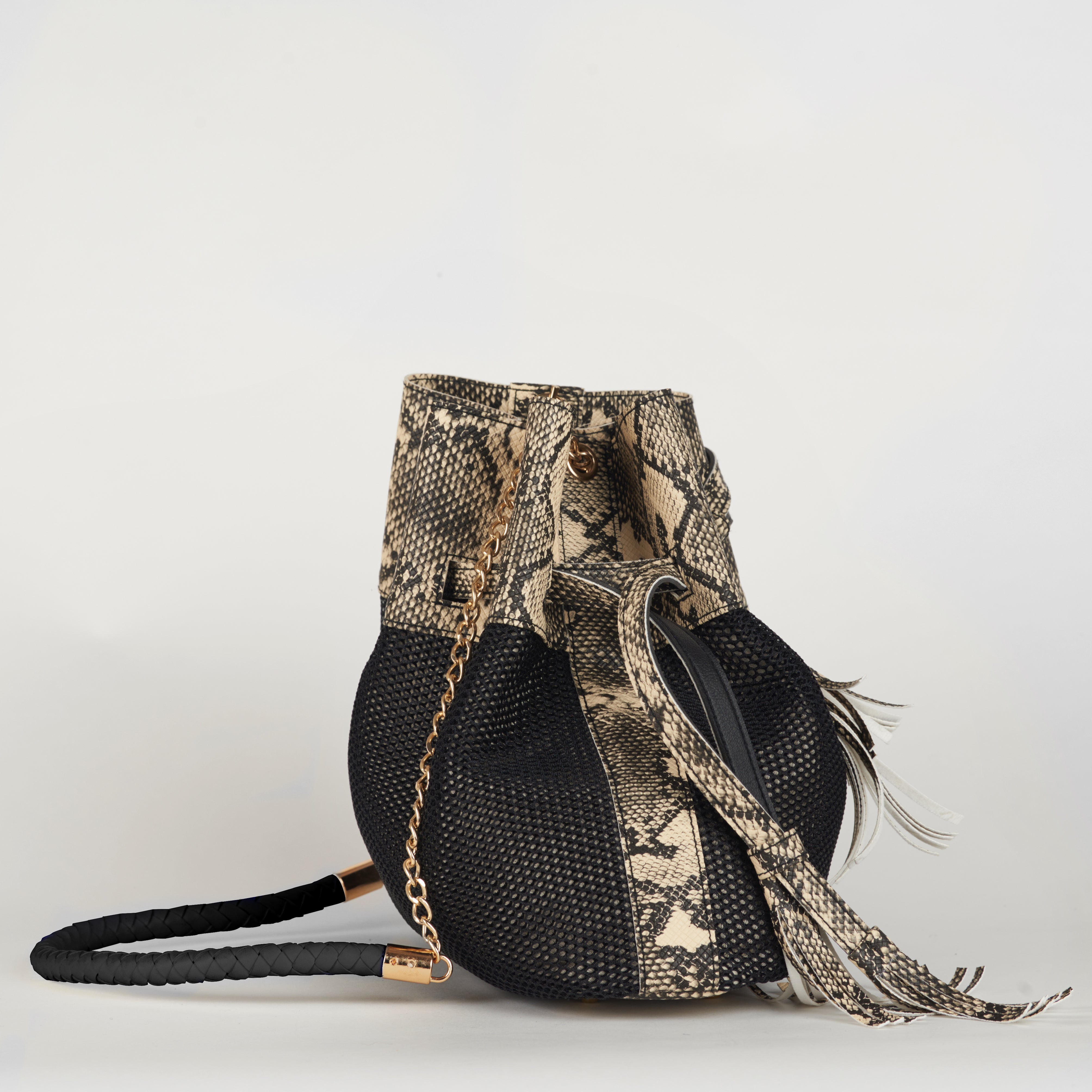 Windswept Combo Mesh Fabric Bucket Bag