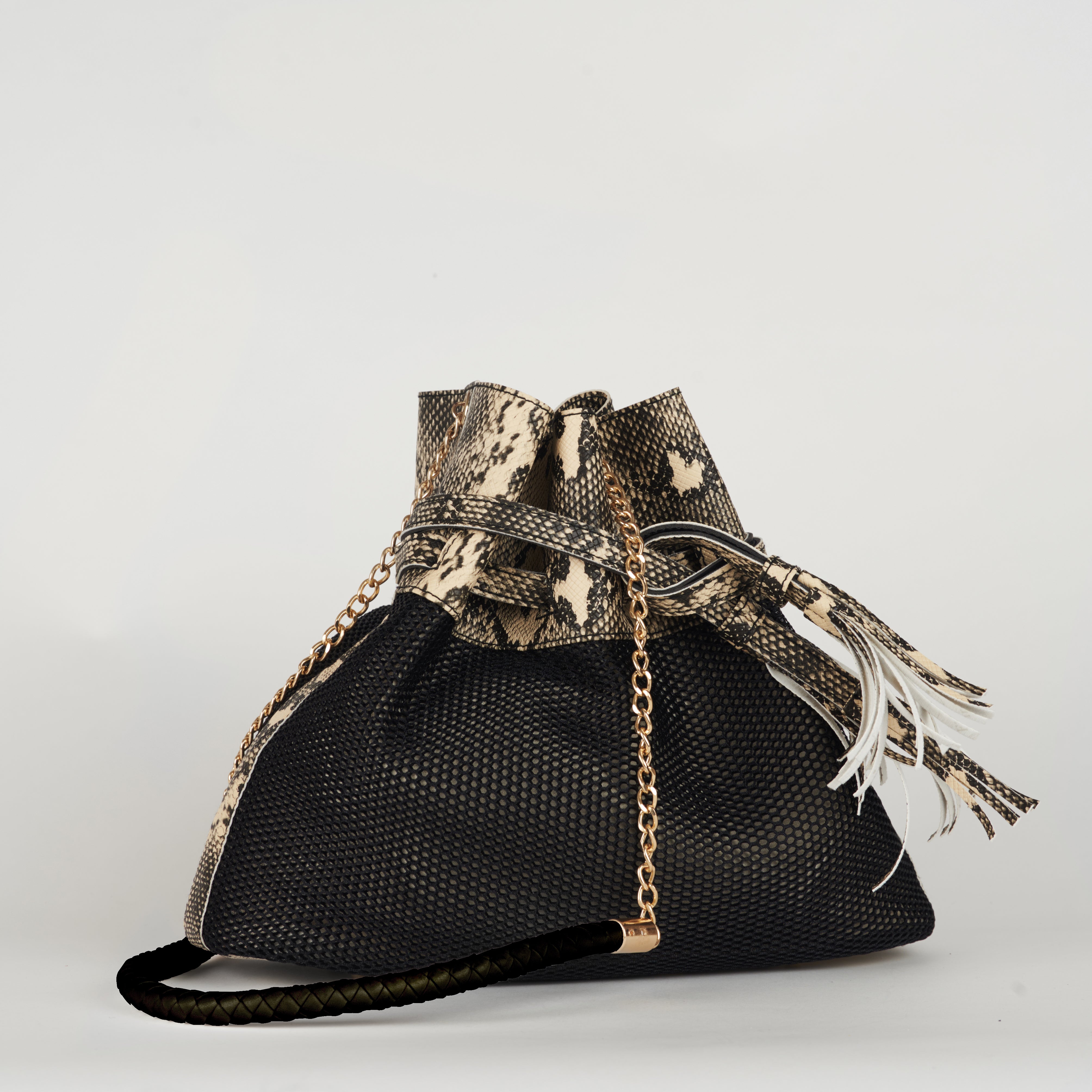 Windswept Combo Mesh Fabric Bucket Bag